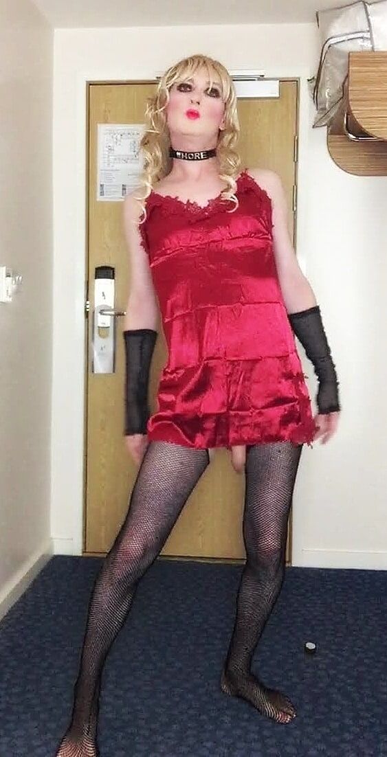 Skanky sissy in red dress #8