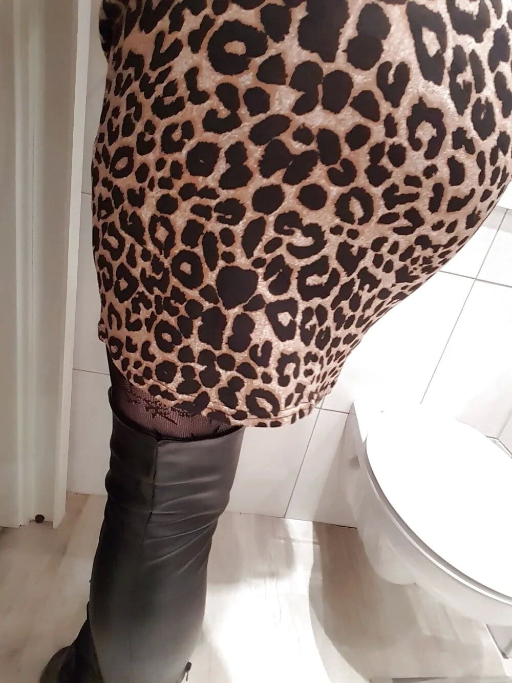 Lepard outfit with black boots and lingerie #7