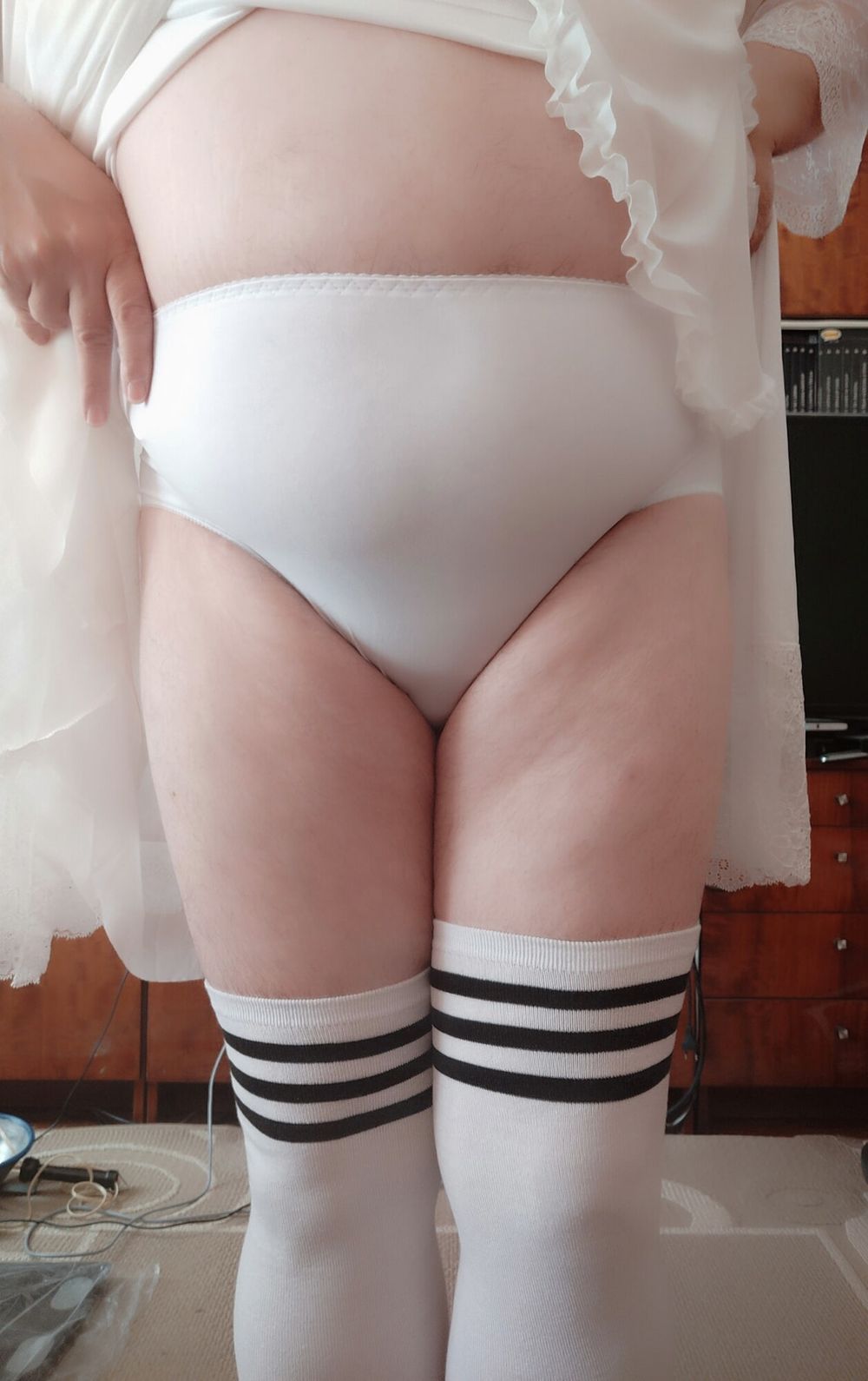 Sissy Aleksa posing in new white underwears  #20