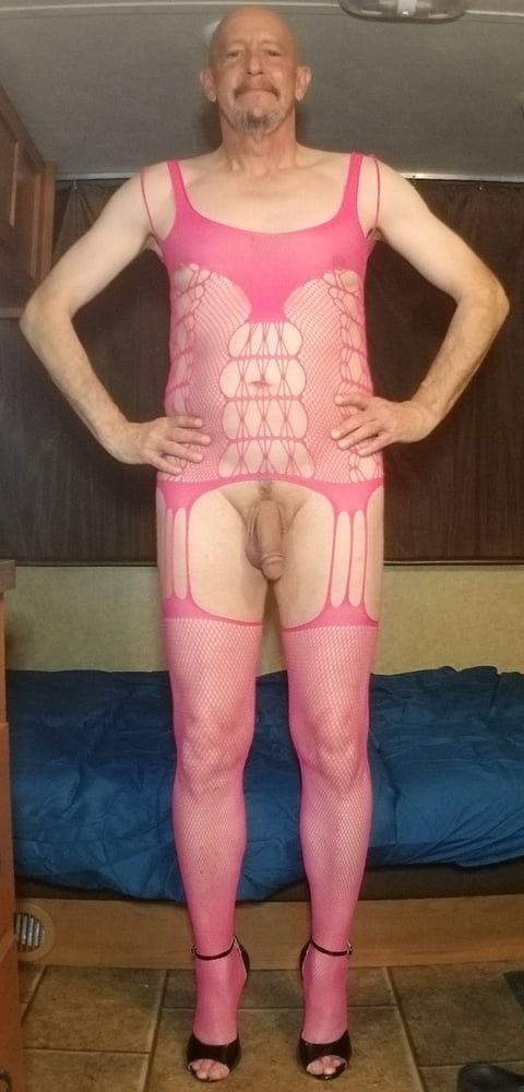 Faggot Andrew Brown in Pink Fishnet and Heels