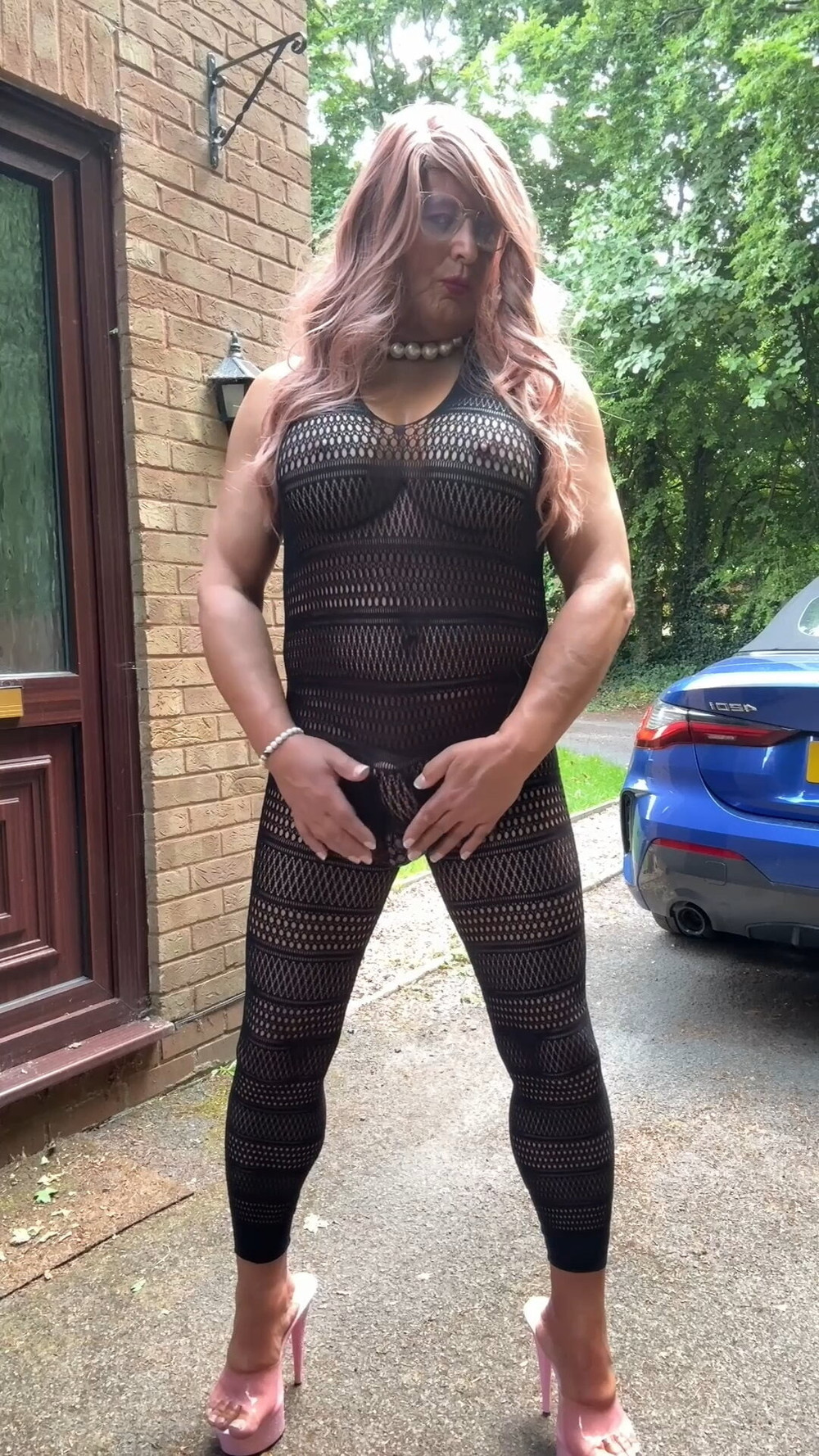Sexy Crossdresser kellycd2022 in sexy black fishnet catsuit  #32