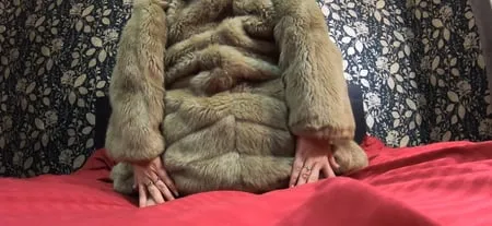 cum play while wearing a fur coat and pantyhose             