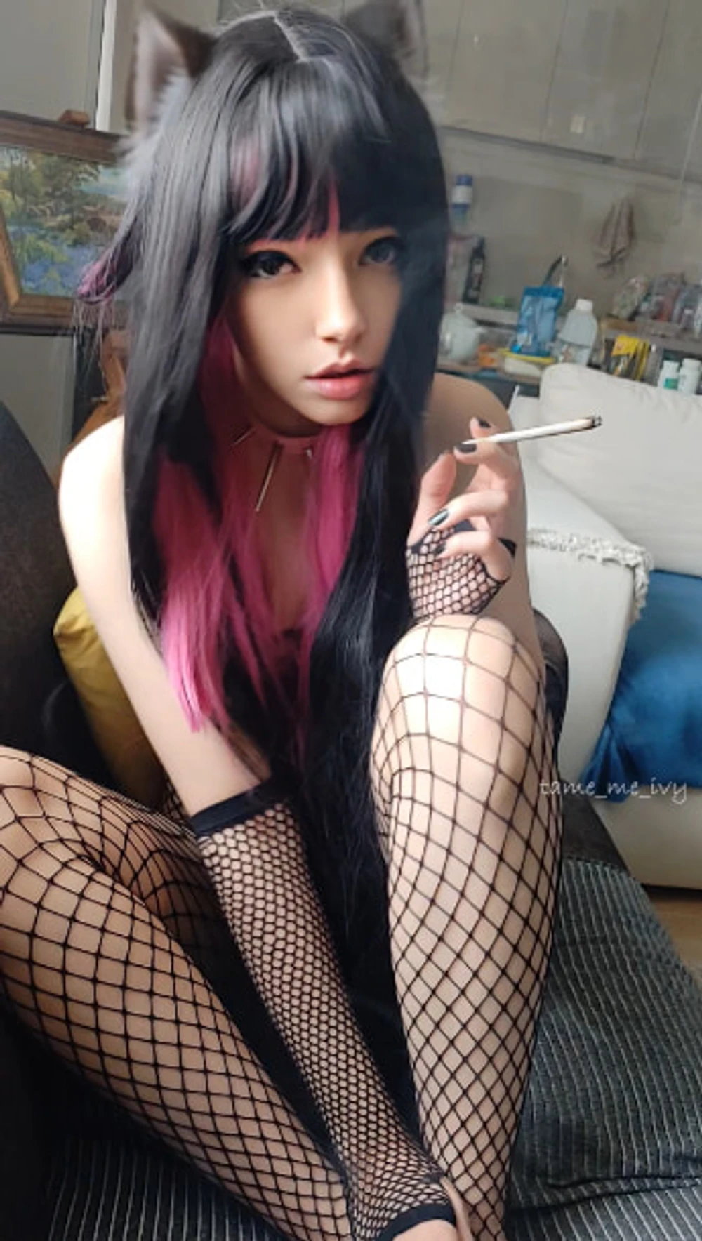 Succubus Babe smoking in fishnets #3