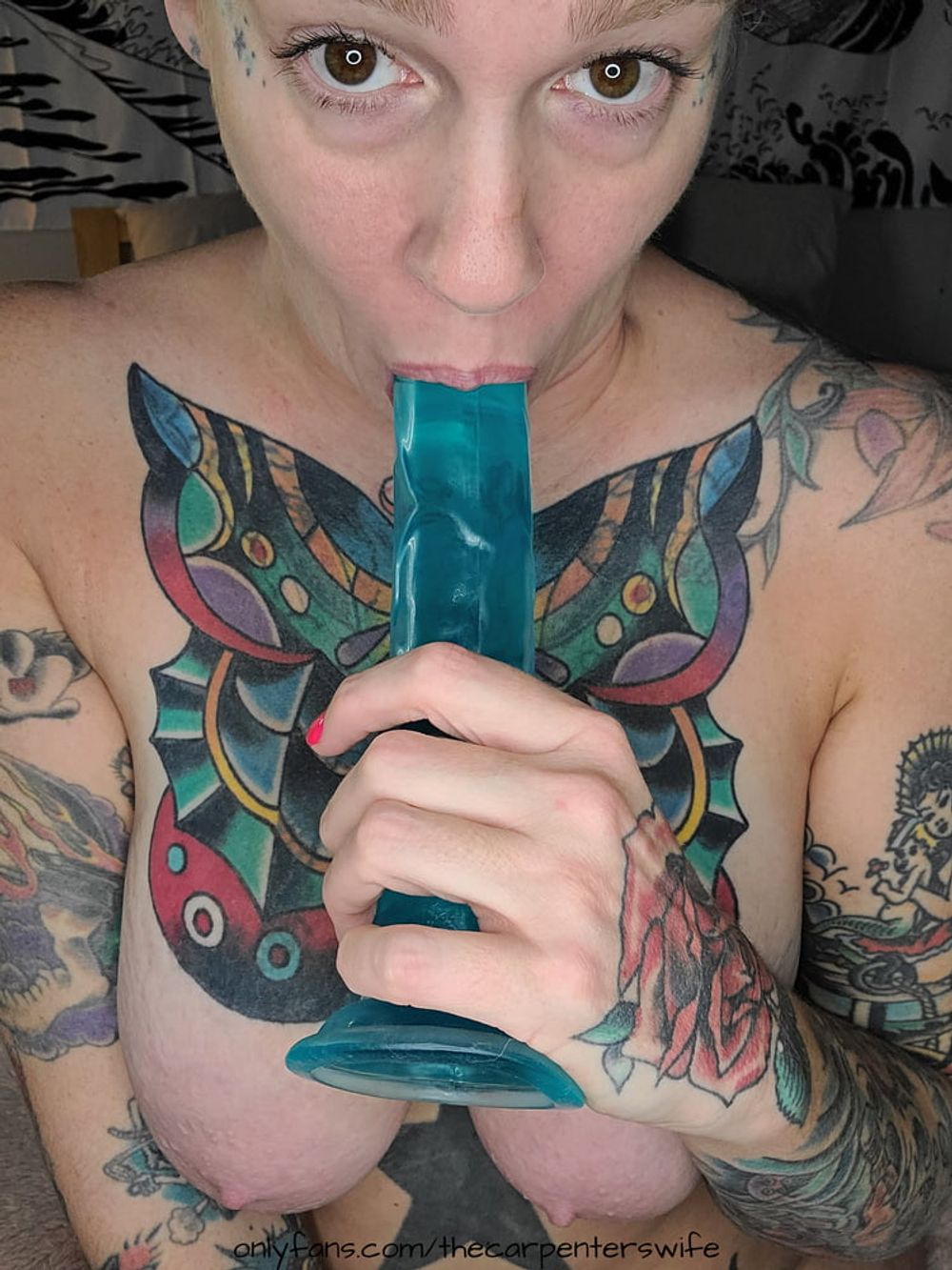 Strip and fuck with big blue dildo #8