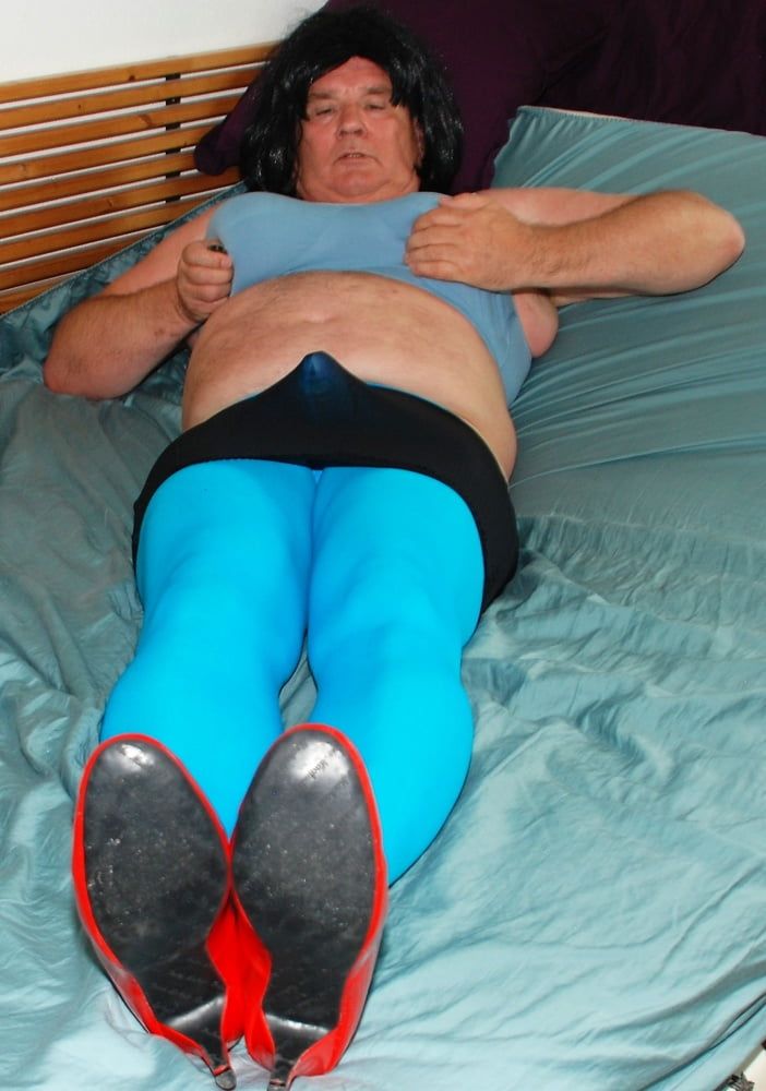 hot pantyhose blue nylon skirt #16