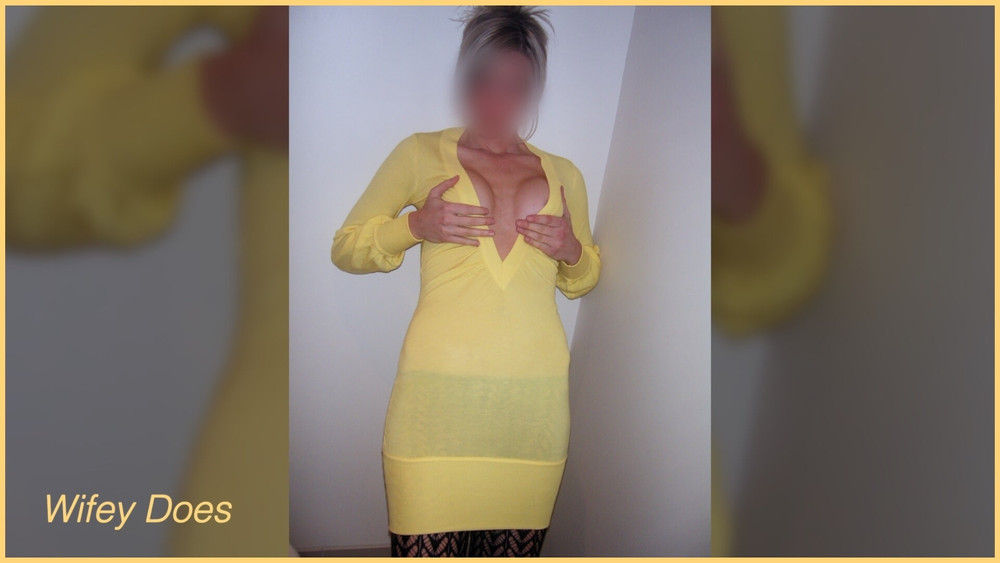 Wifey looks amazing in this hot tight braless yellow shirt. #36
