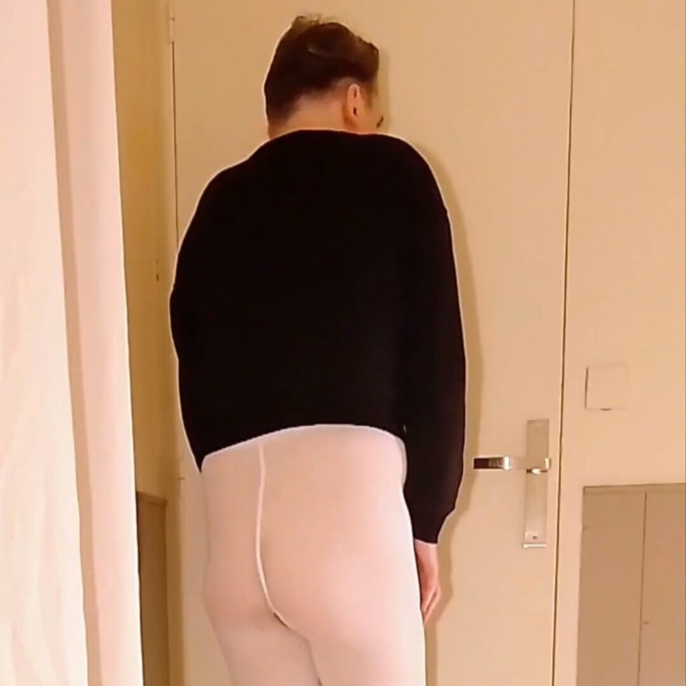 Slutty and horny in white open pantyhose #8