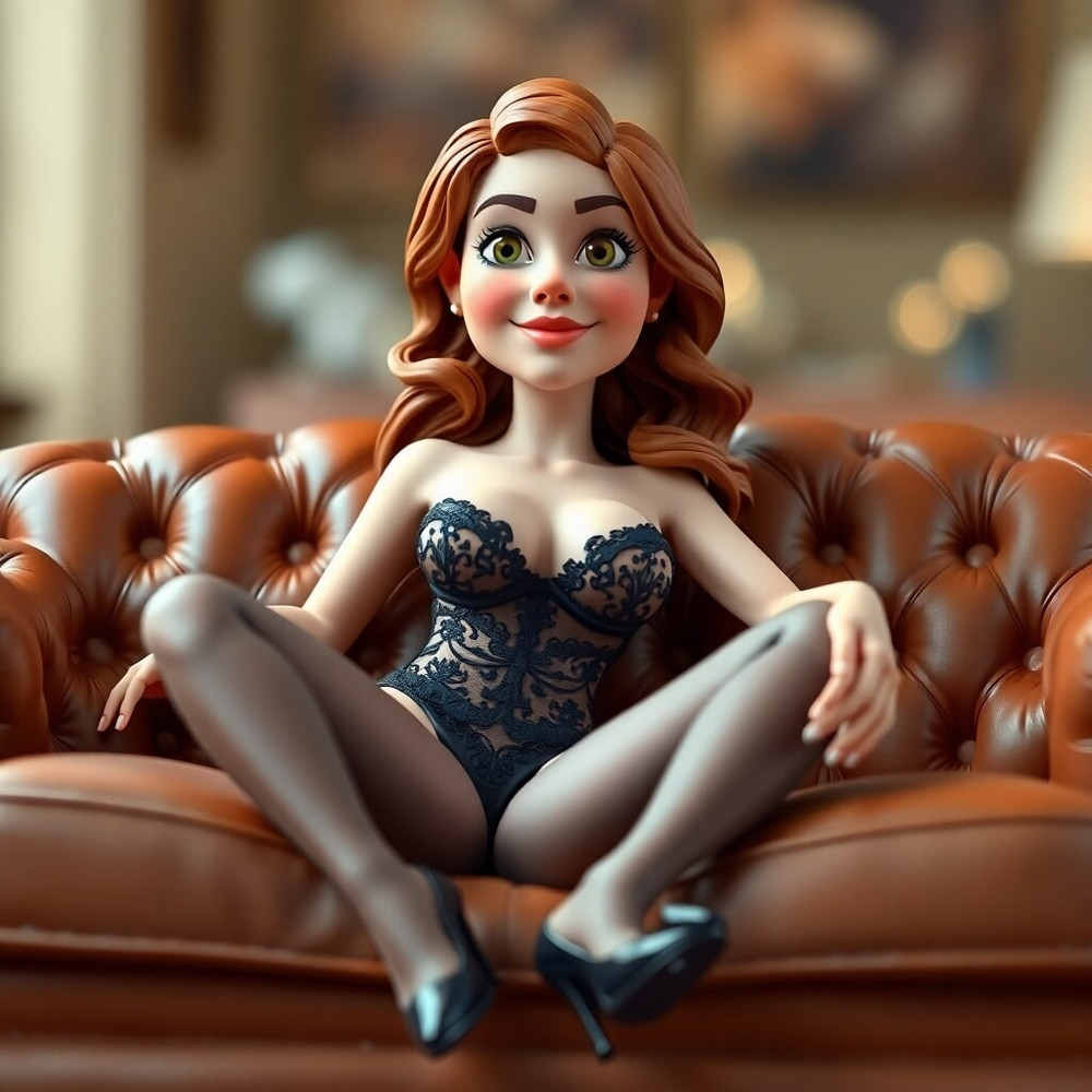 Pixwhores - Next Generation: Black Lingerie, Leather Sofa #24