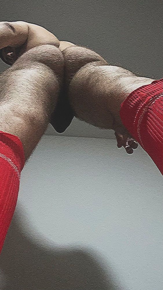 Big hairy ass in red knee socks  #4