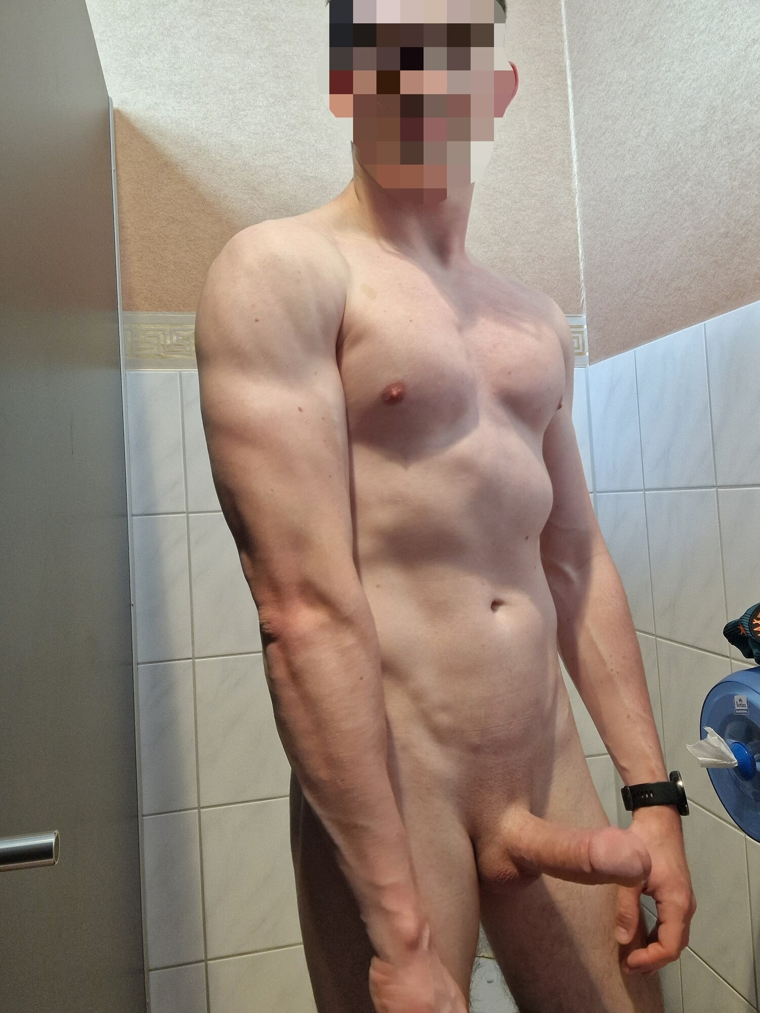 Hot guy strips naked in the gym toilet #3