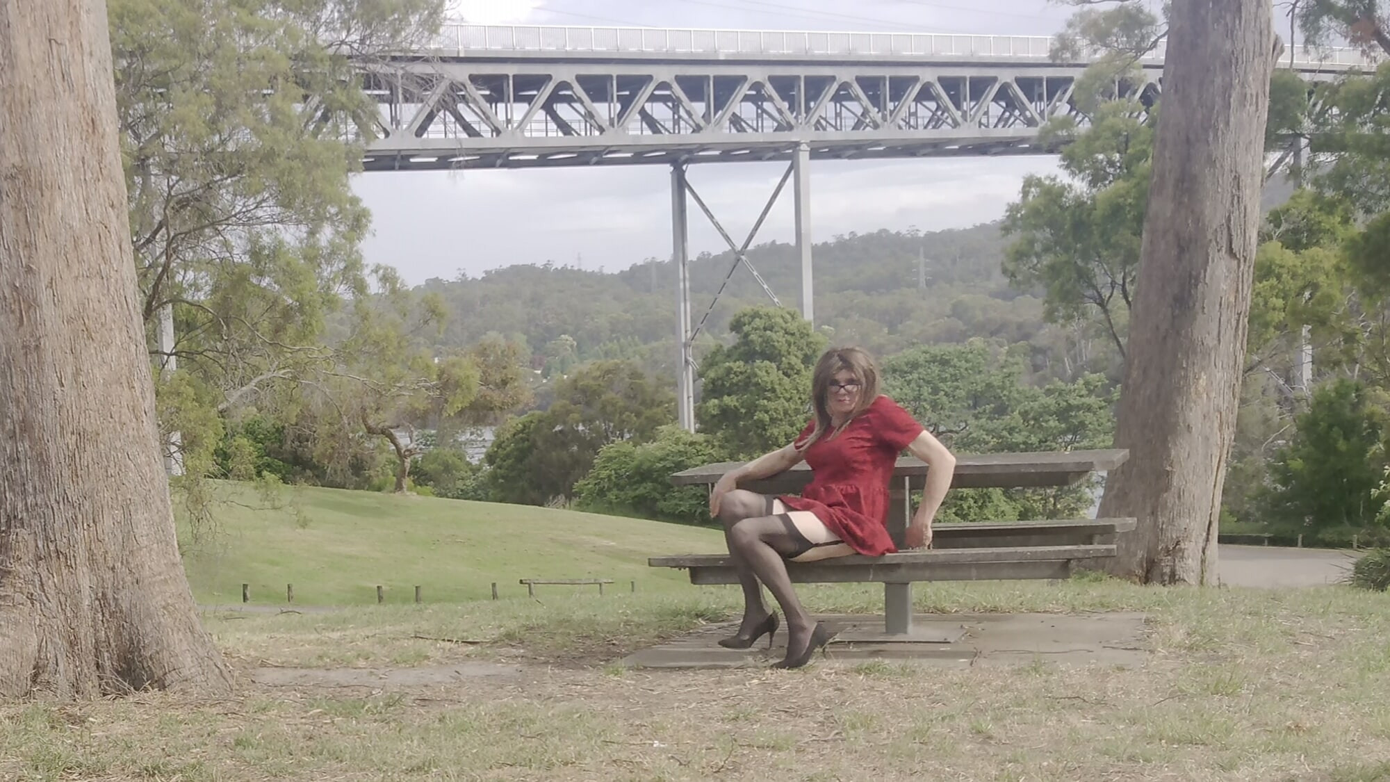 Crossdress Roadtrip - Riverside Red Dress #3