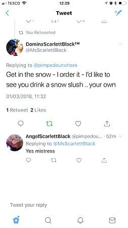 Mistress orders Angel 2 piss in the snow