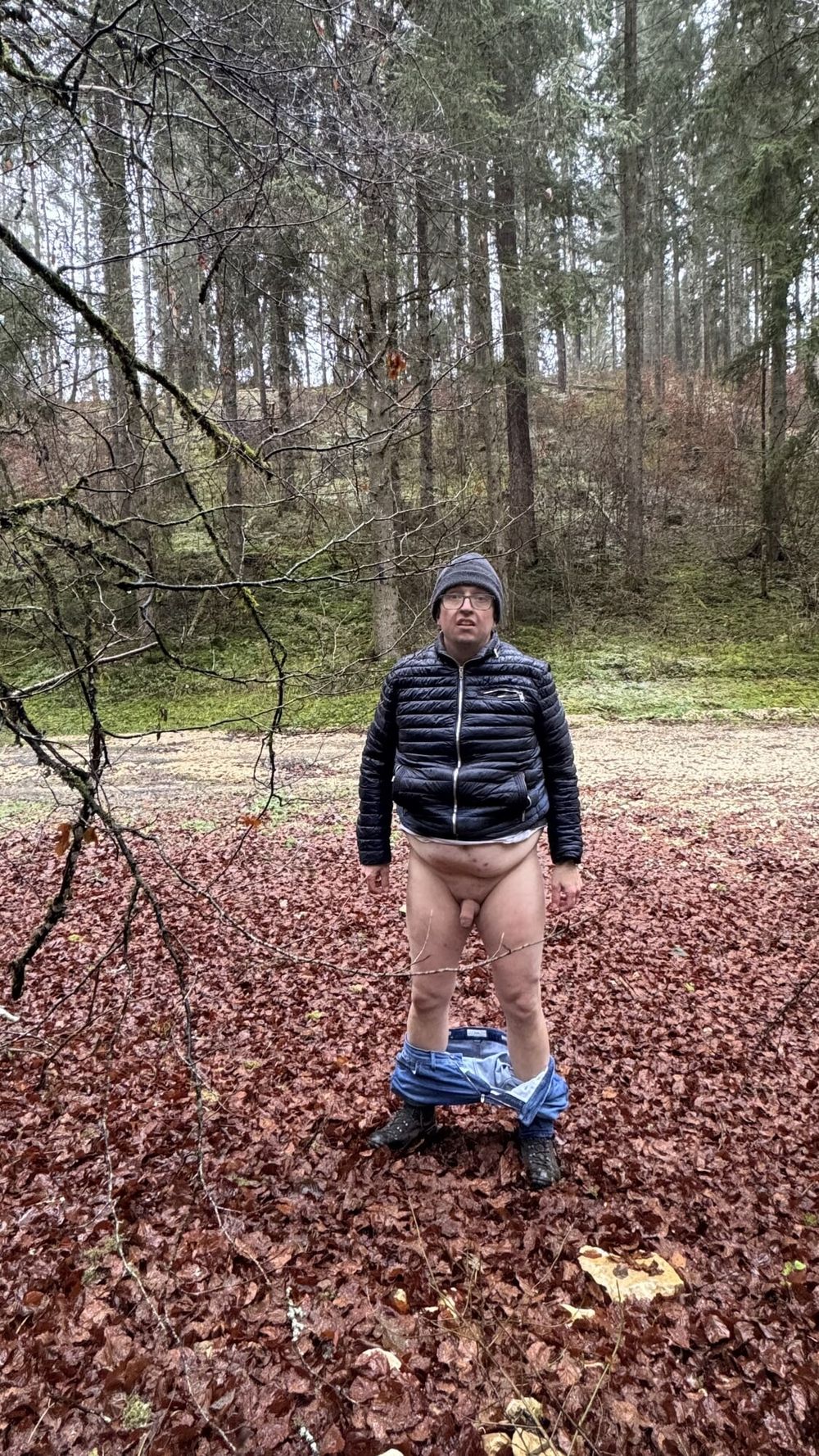 The stupid faggot, Christoph was naked in the forest