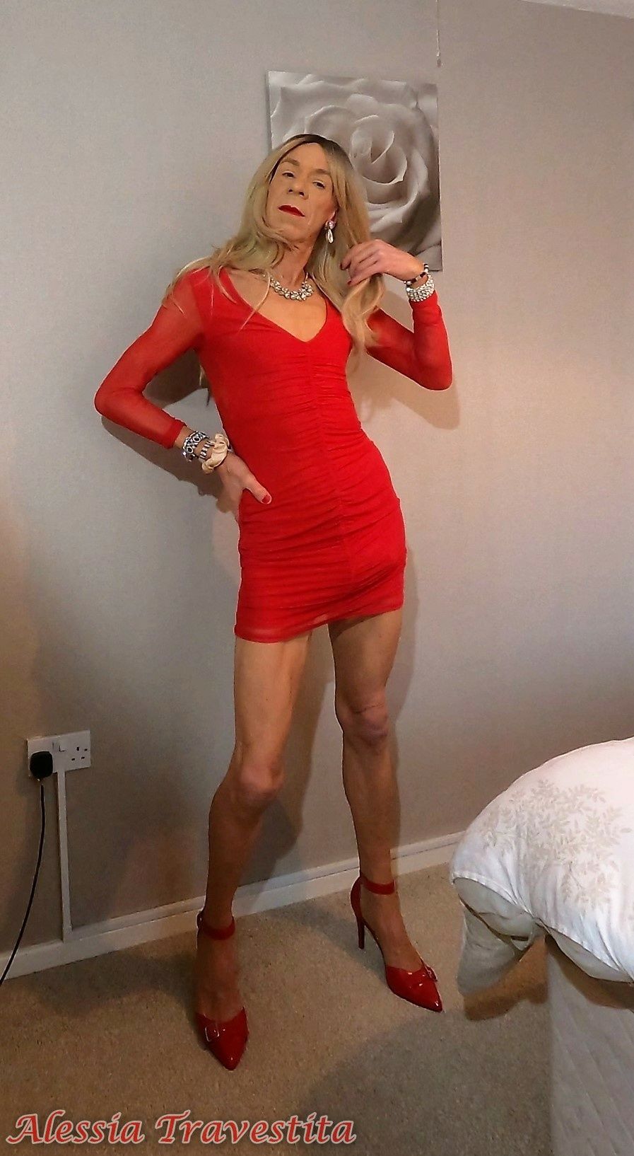 64 Alessia Travestita in Sheer Red Dress #40