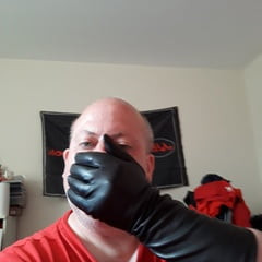 My sexy new leather gloves and sexy leather mini skirt 
