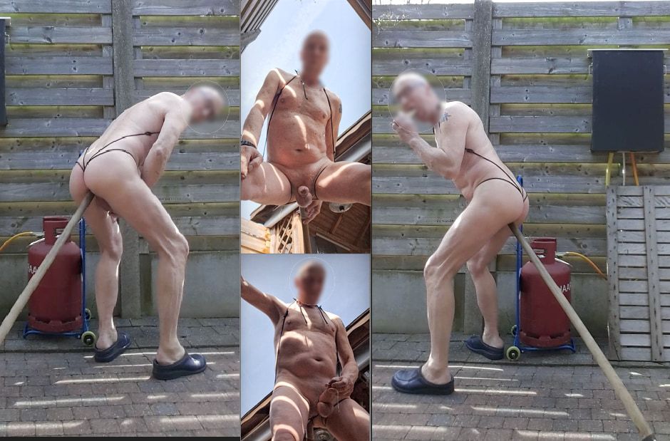 exhibitionist opa public oudoor fucking his ass with pole  #19