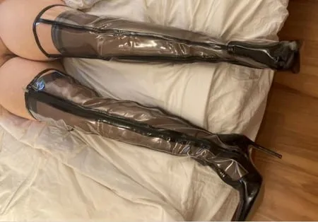 clear pvc plastic boots and nylons           