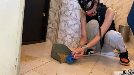 cute slave girl used as toilet cleaner by lezdom mistress         