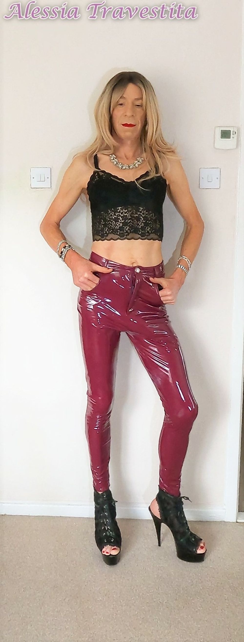 76 Alessia Travestita in Burgundy PVC Jeans #11