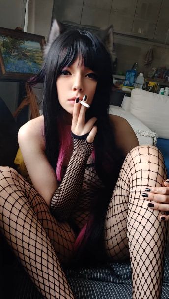 Succubus Babe smoking in fishnets #16