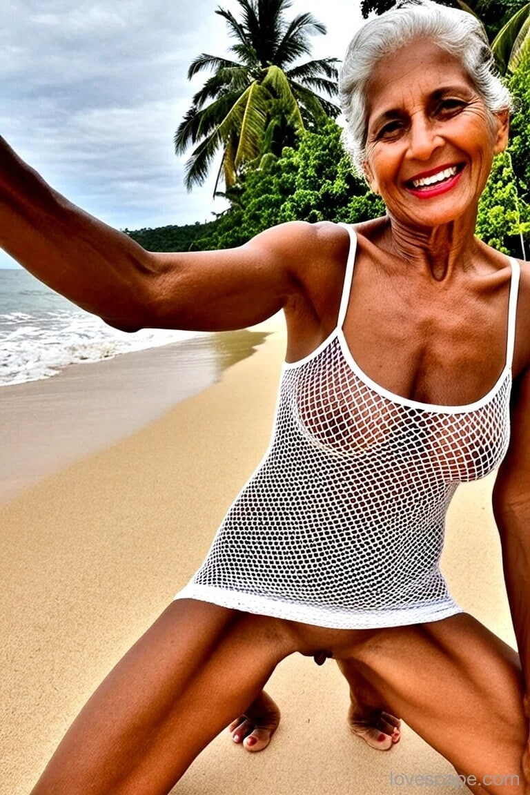 Indian granny loves showing off her pussy at the beach #7