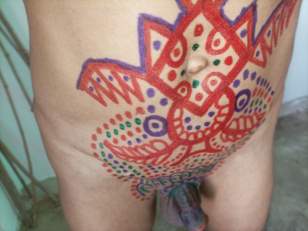 Sissy belly tattoo and coloured cock #28