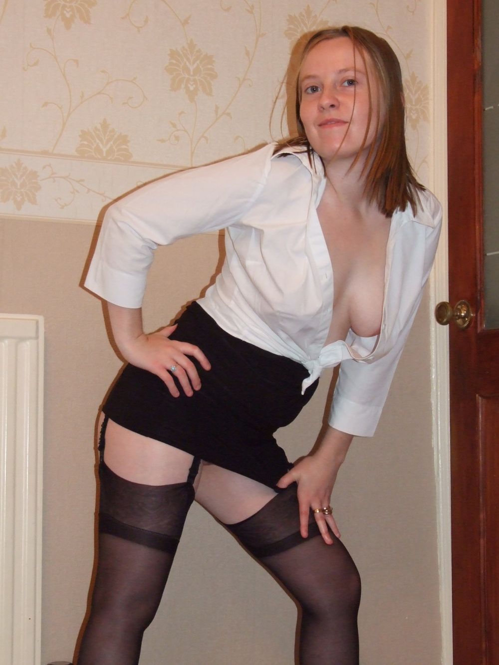 Secretary in heels miniskirt stockings and suspenders  #9