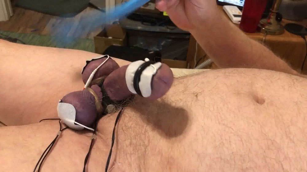 Cock twitches with estim pulse and precum flows as I slap an #46