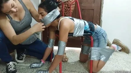 bent over for lesbian feet worship in bondage selfgags         