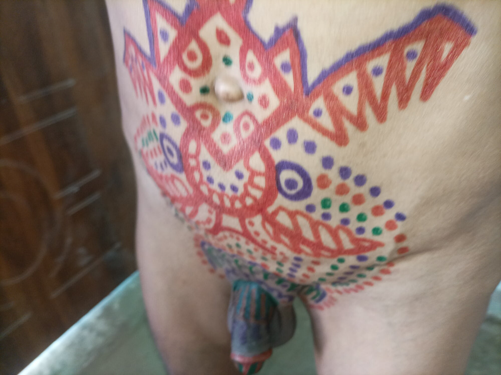 Sissy belly tattoo and coloured cock #27