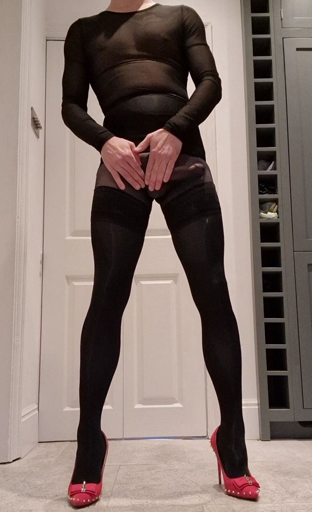 Dressed in nylon, nice cum shot #8