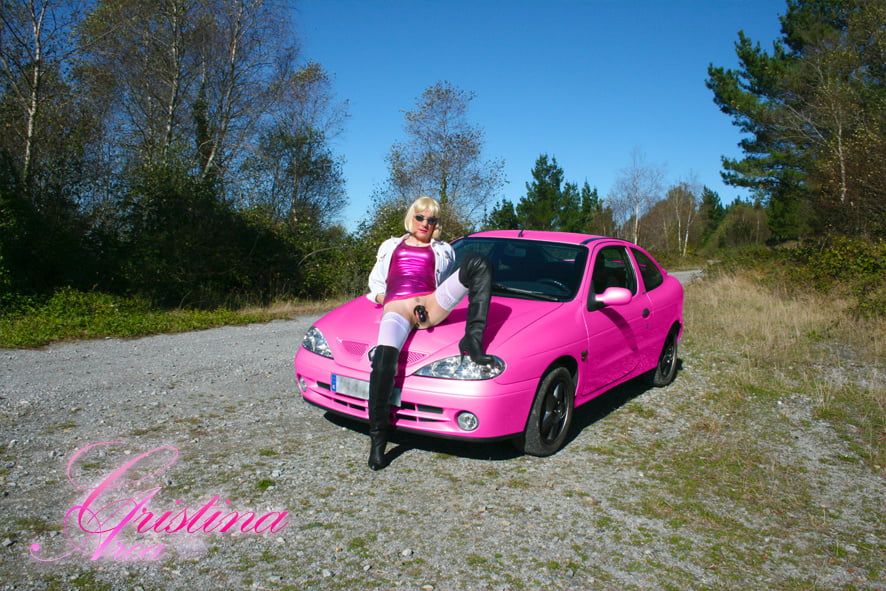 Slutty sissy in a photoshoot with her car... #6