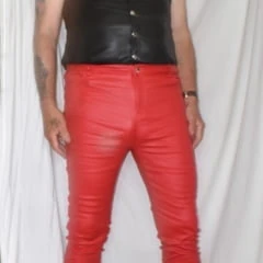 RED HOT LEATHER PANTS.