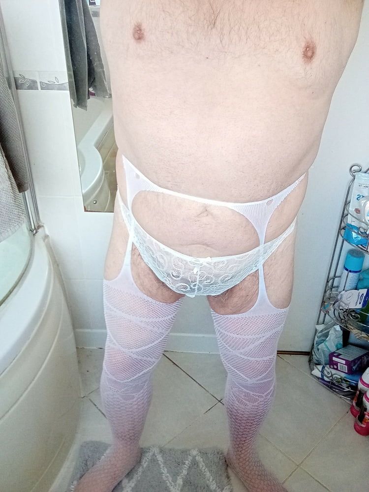 This time in new white panties and stockings #4