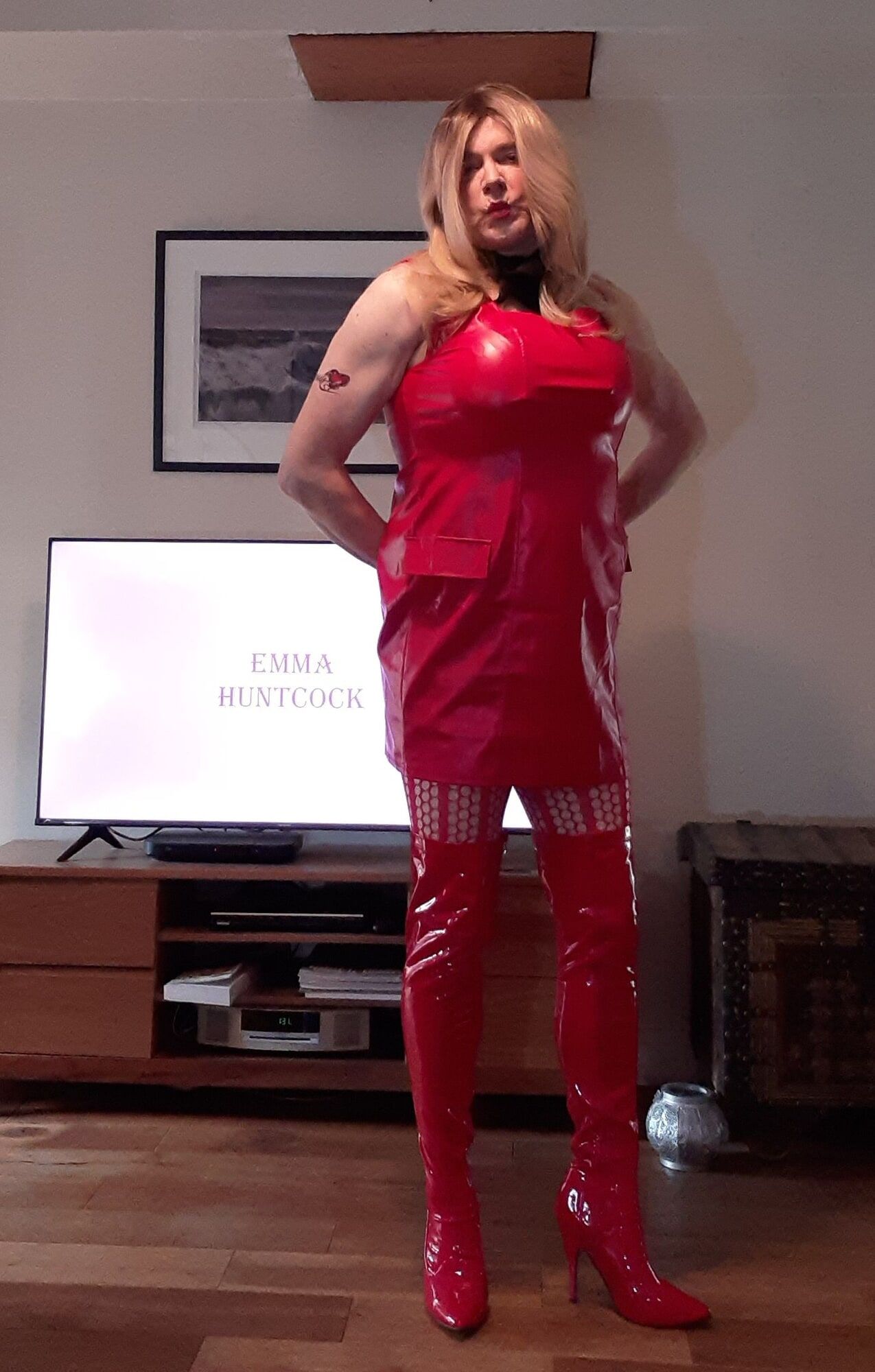 sissy in red lingerie and thigh boots #3