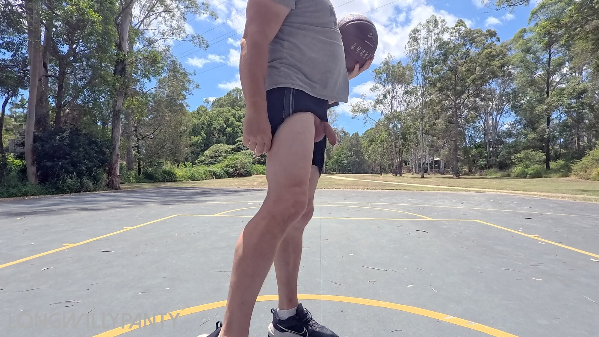 Straight guy hanging out his uncut cock at the public space. #3