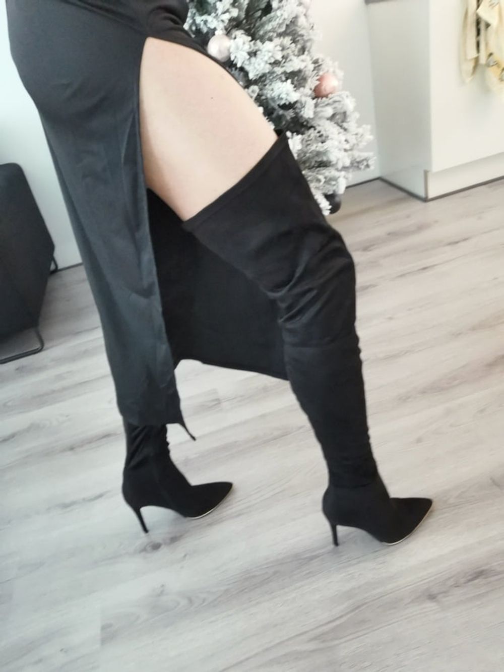 My new dress and thigh high boots