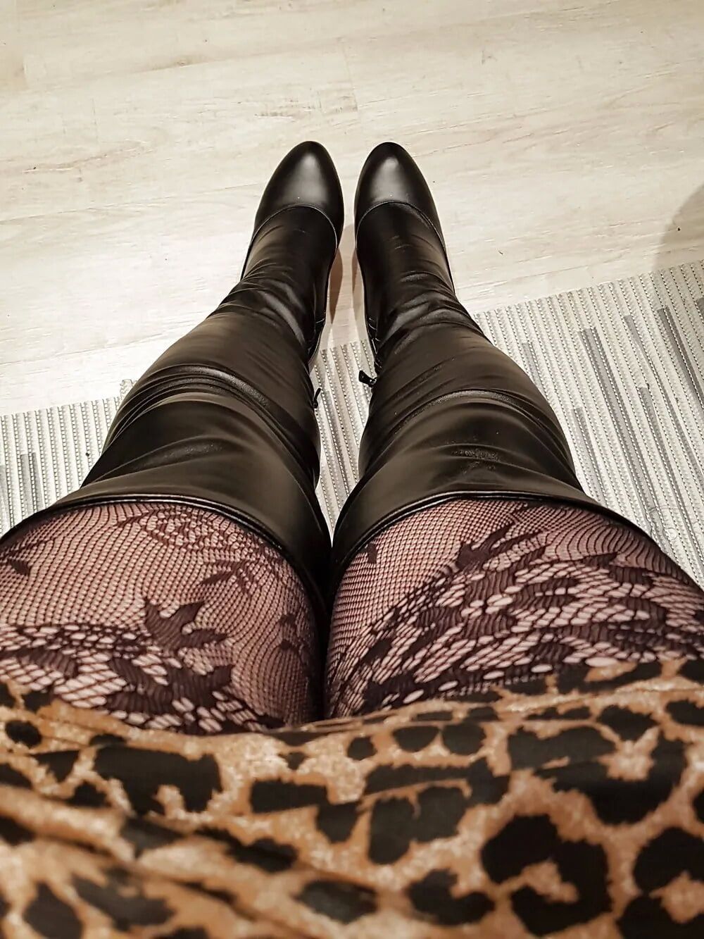 Lepard outfit with black boots and lingerie #4