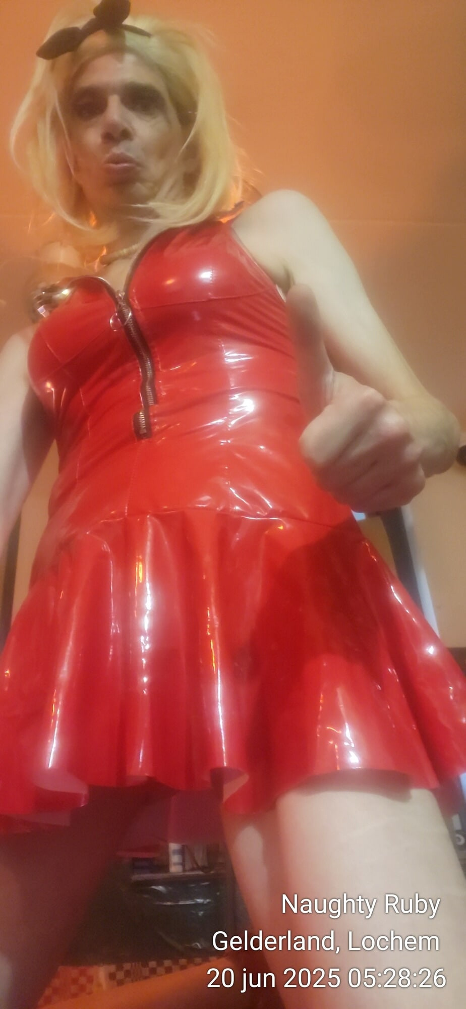 Red latex mini dress #16