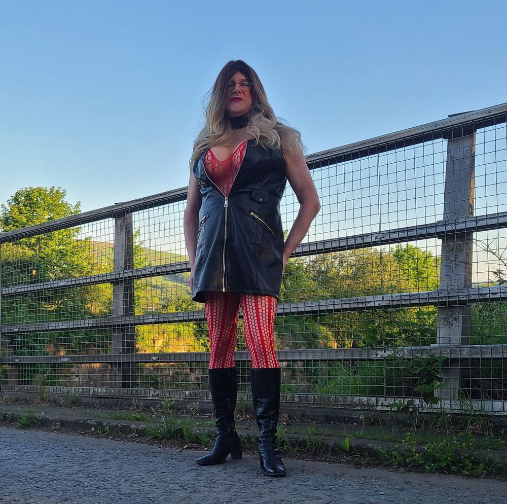 Sissy outdoors on bridge #6