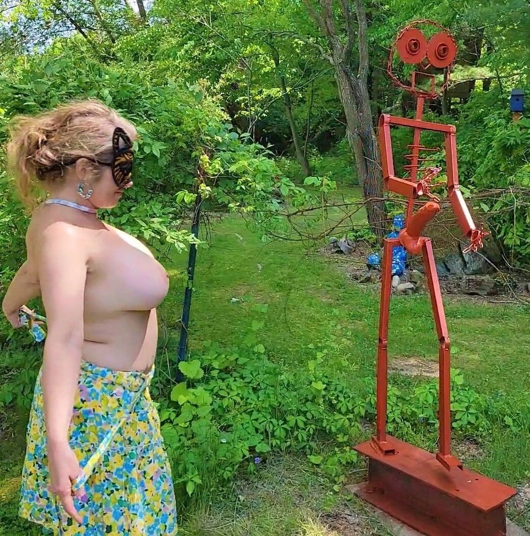 Mommy&amp;#039;s Re-purposed Used Dildos.  Hugh-Titted Garden Walk