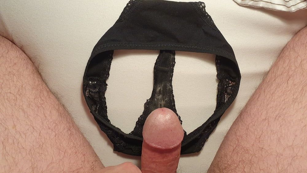Cum on used black panties #4