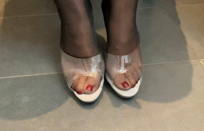 Clear High Heel Mules Pissing #19