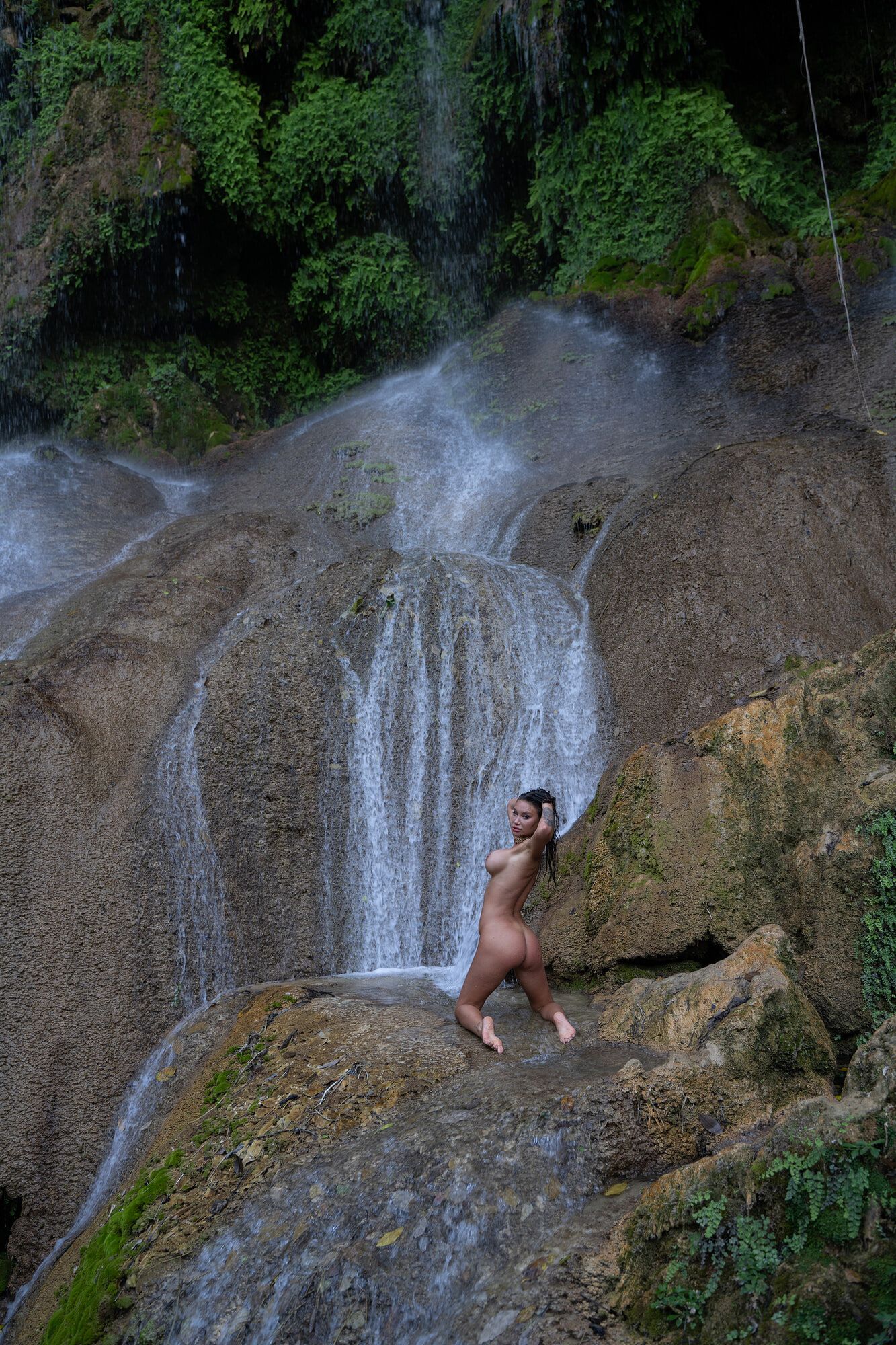 Wet Monika Fox In A Net Near A Waterfall #4