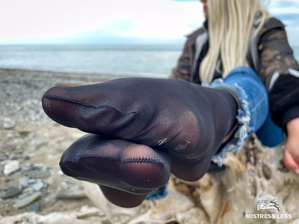 In dirty black nylon socks on the seashore #5