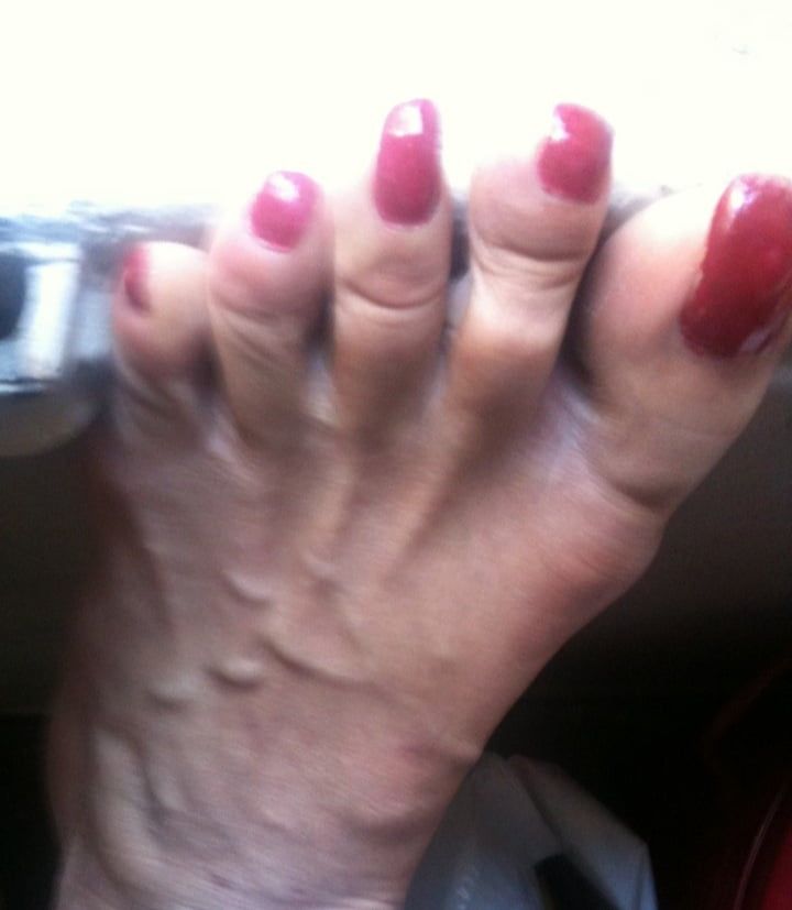 red toenails mix (older, dirty, toe ring, sandals mixed). #2
