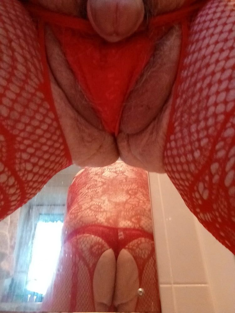 New crotchless red body stocking and two different panties #23