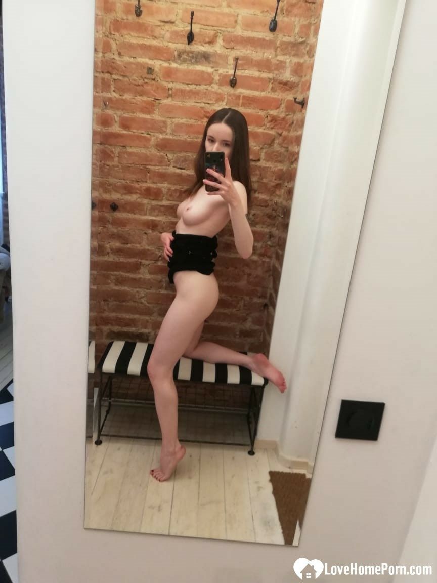Skinny teen takes selfies in the mirror #25