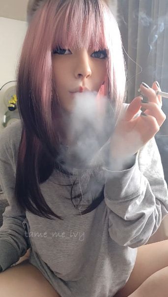 Cute Egirl smoking and showing her titties #2