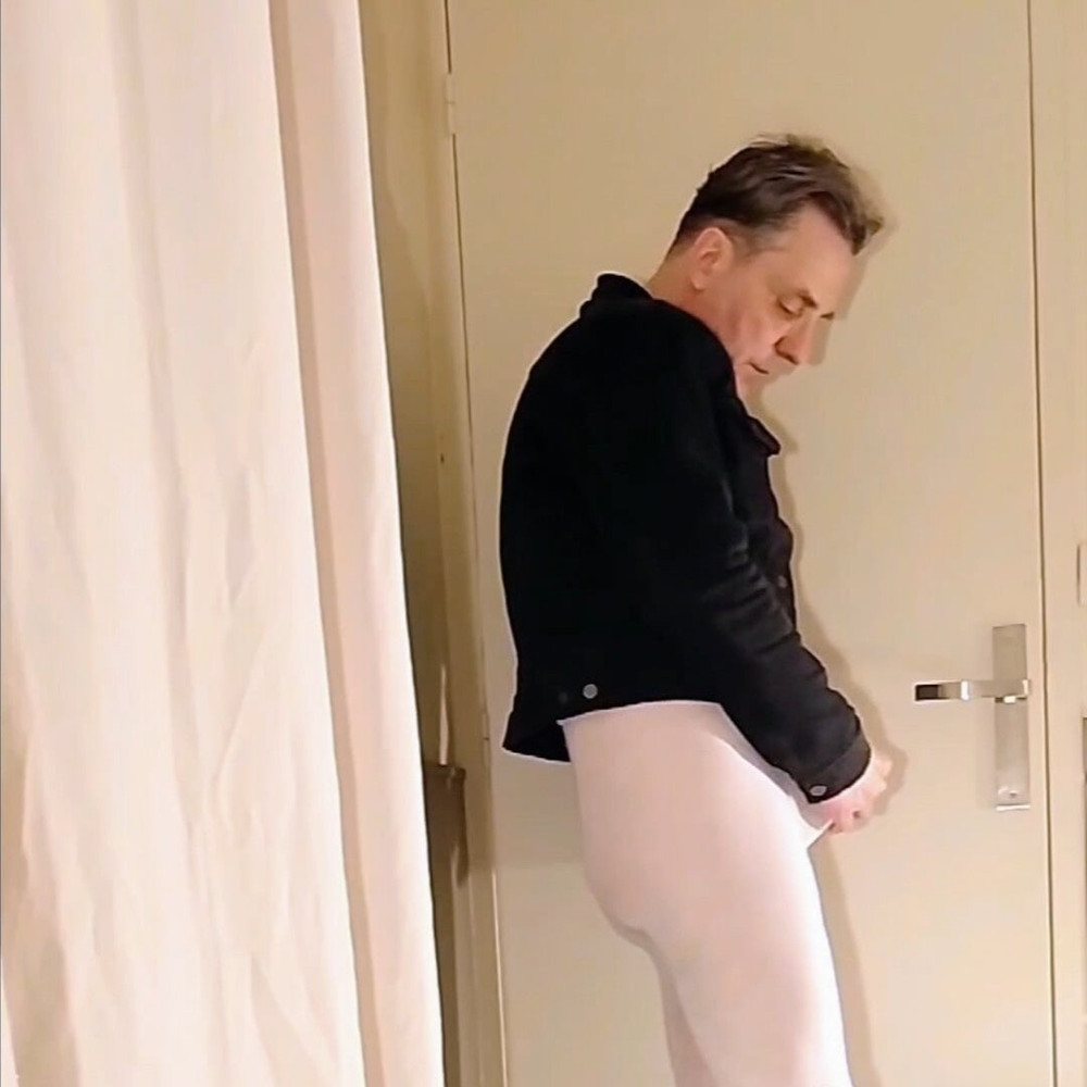 Cock stroking and handjob in white open pantyhose #13